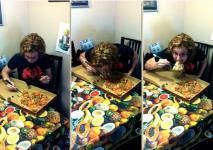 97-. Comiendo pizza con palillos chinos.