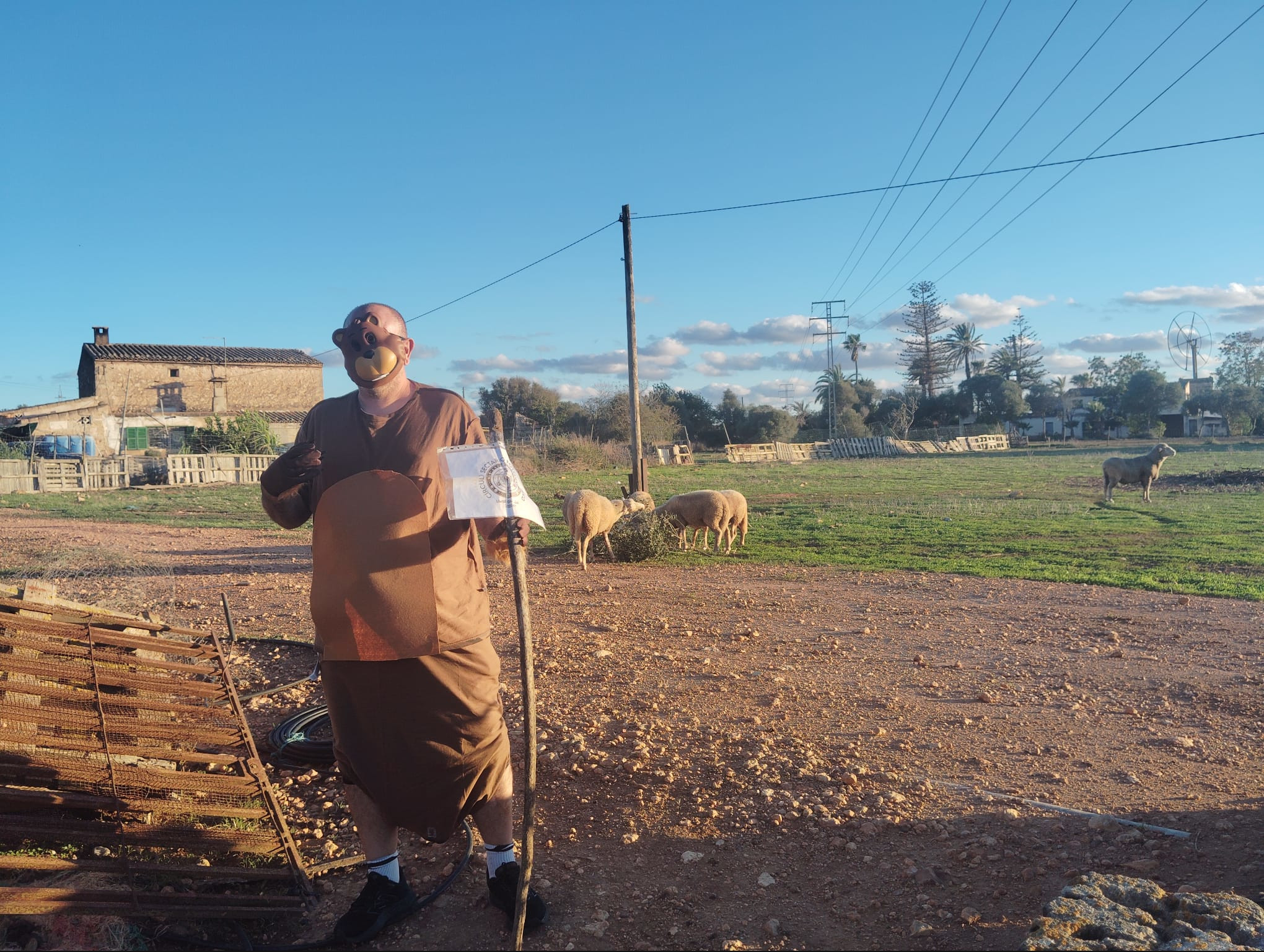 65 - Pastoreando ovejas y/o cabras disfrazado de Castor.