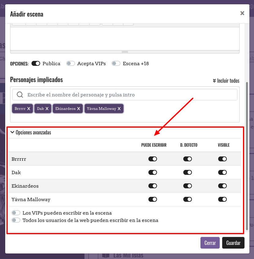 Configuración avanzada de Escenas en la Natilla